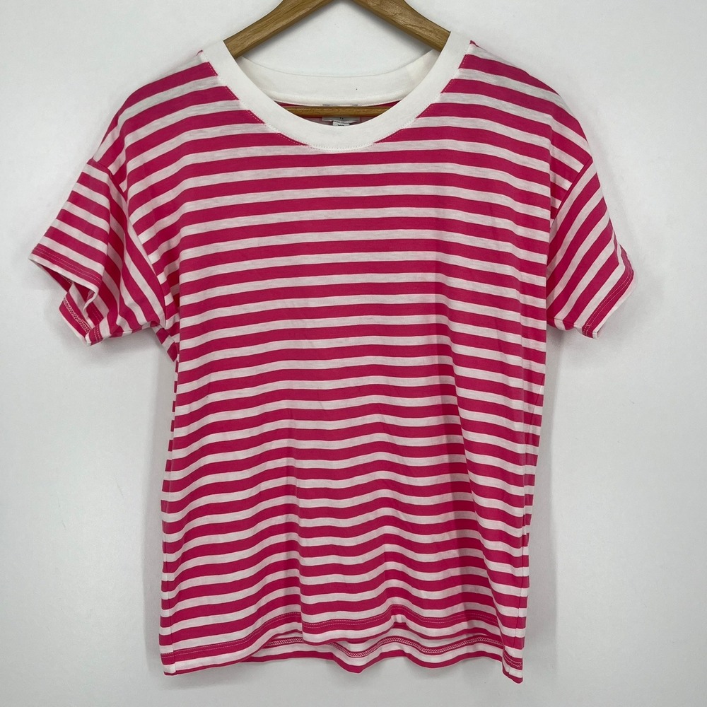 J.Crew Womens XS Pink White Striped Short Sleeve Crew Neck T-Shirt Tee